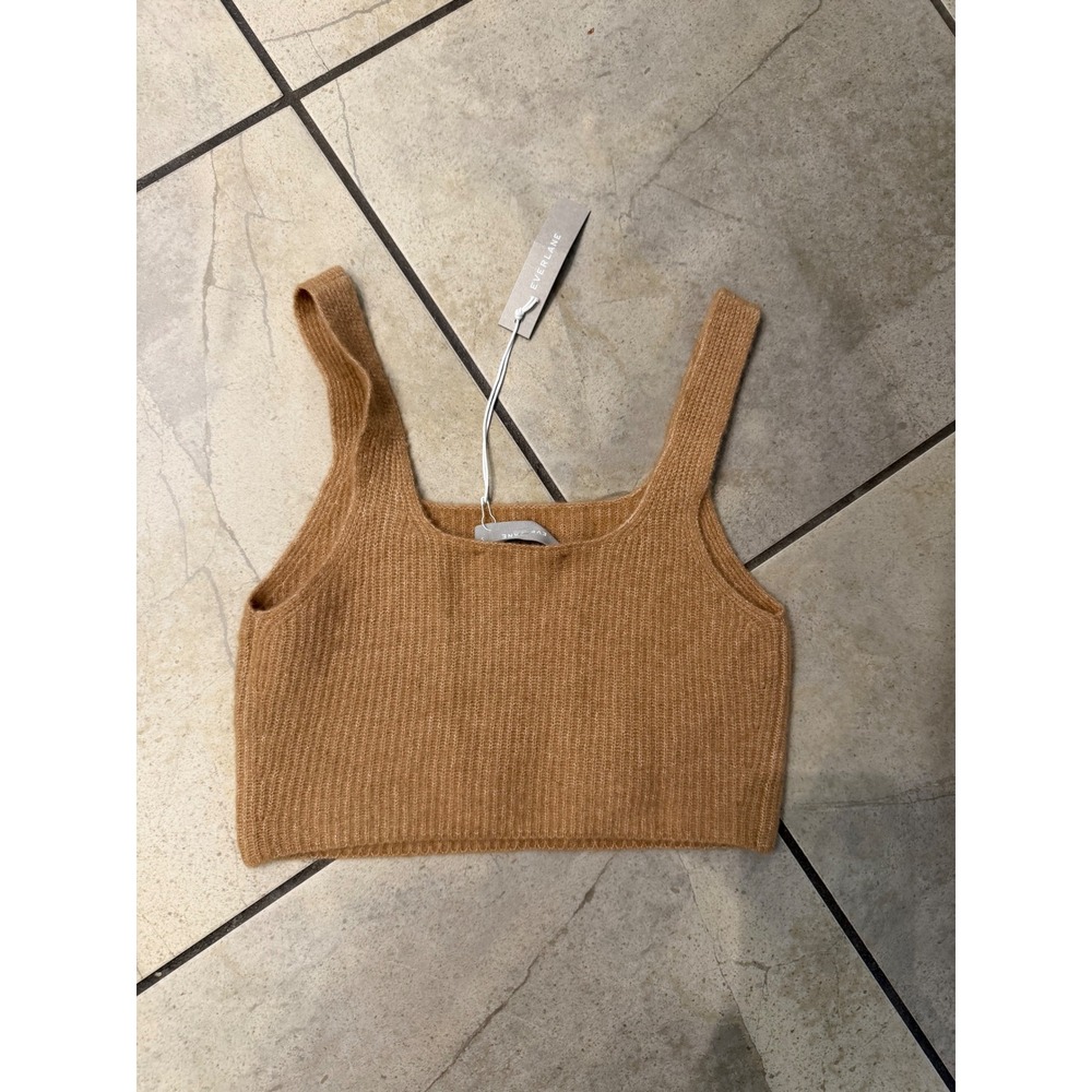 Everlane Wool Blend Cropped Tank Camel Brown Square Neck Knit Top NWT